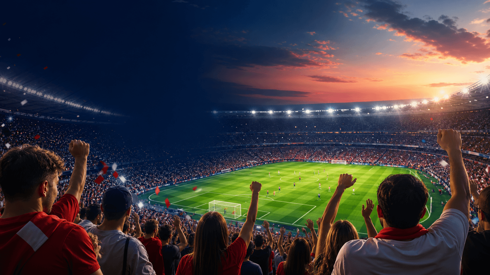 Işıkları yanan modern futbol stadyumu